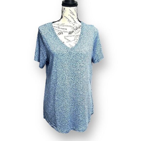 Athleta M Blue Camo V-Neck Tee Performance Lightweight Activewear Yoga Gym - Picture 2 of 8